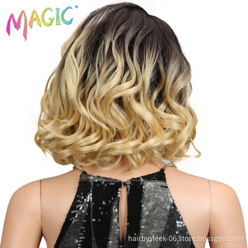 Magic Hair Short Loose Wavy Bob Wigs 12"inch Synthetic Front Lace Wigs For African American Women High Temperature Fiber
